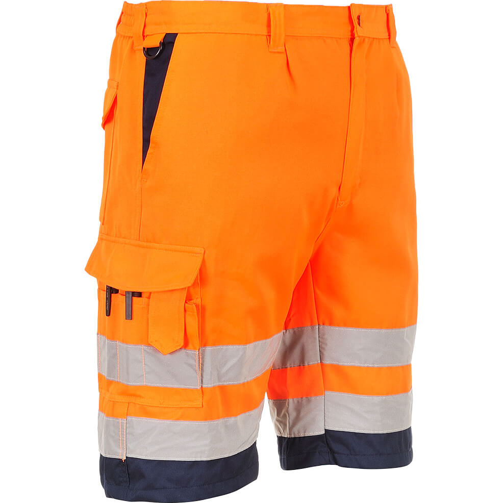 Portwest Mens Class 1 Hi Vis Poly Cotton Shorts Orange / Navy L | Compare The Build