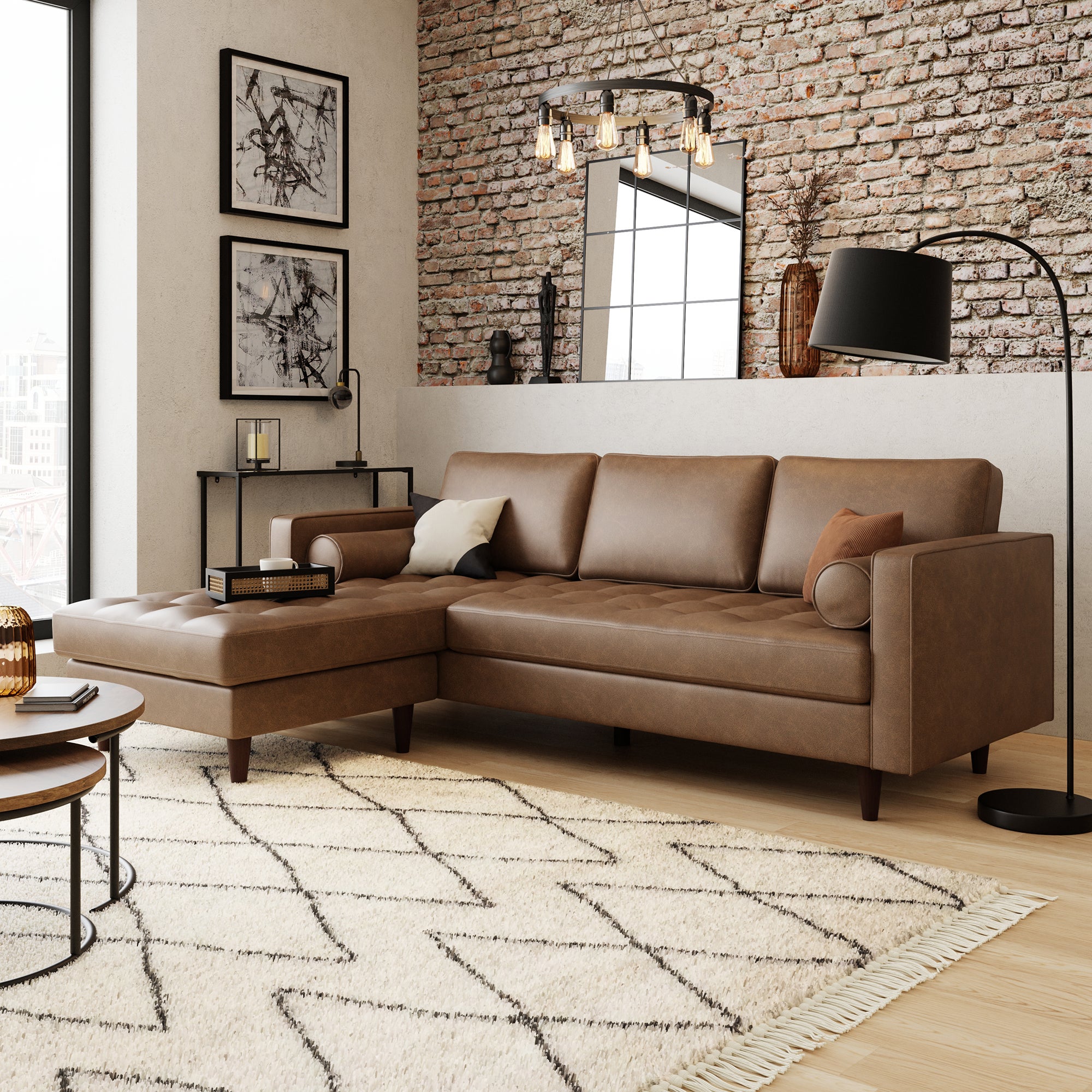 Zoe Faux Leather Left Hand Corner Chaise Mocha Price Comparisons | Compare The Build