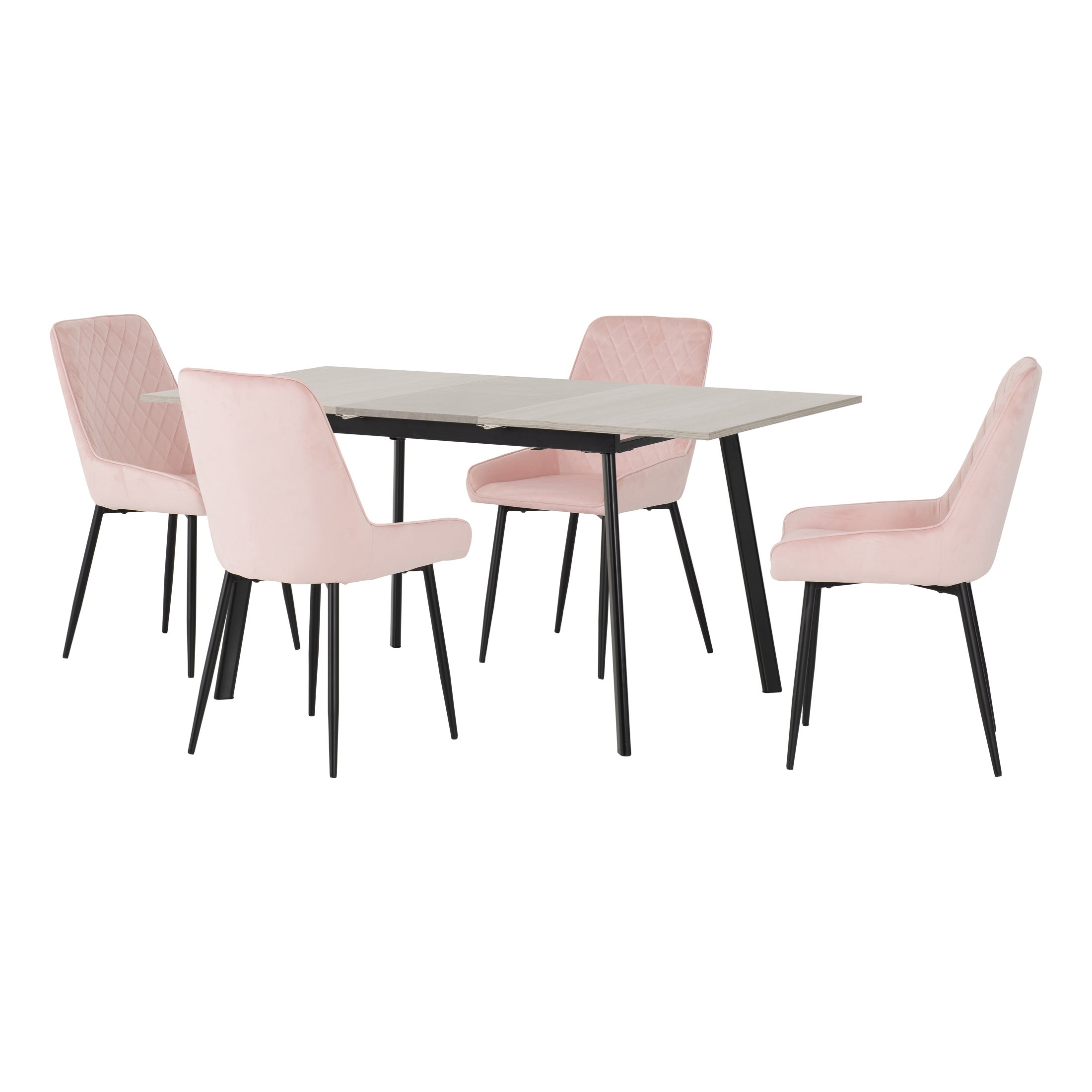 Avery Grey Oak Effect Extendable Dining Table with 4 Pink Dining Chairs Pink Price Comparisons | Compare The Build