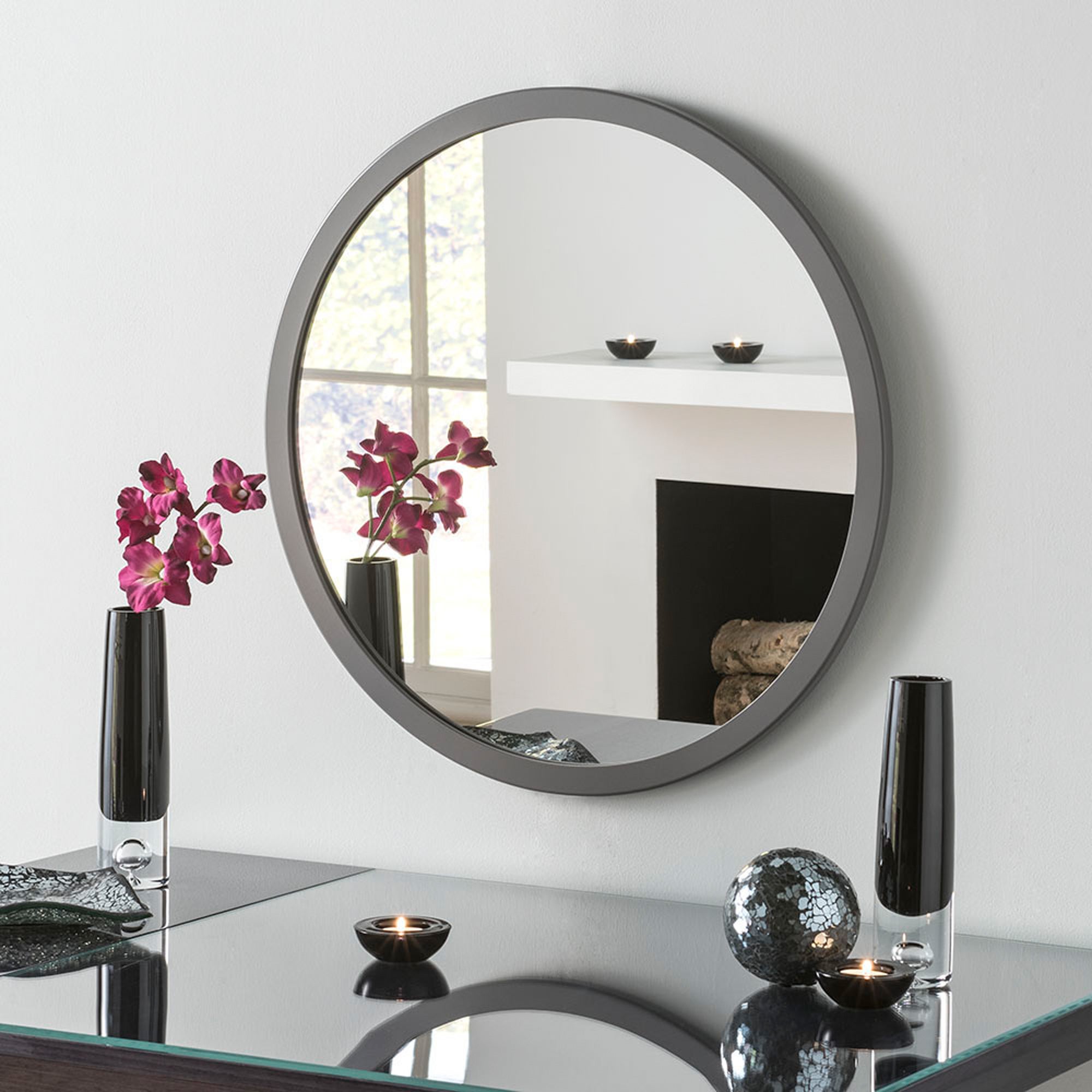 Yearn Classic Round Wall Mirror, Dark Grey 81cm Grey Price Comparisons | Compare The Build