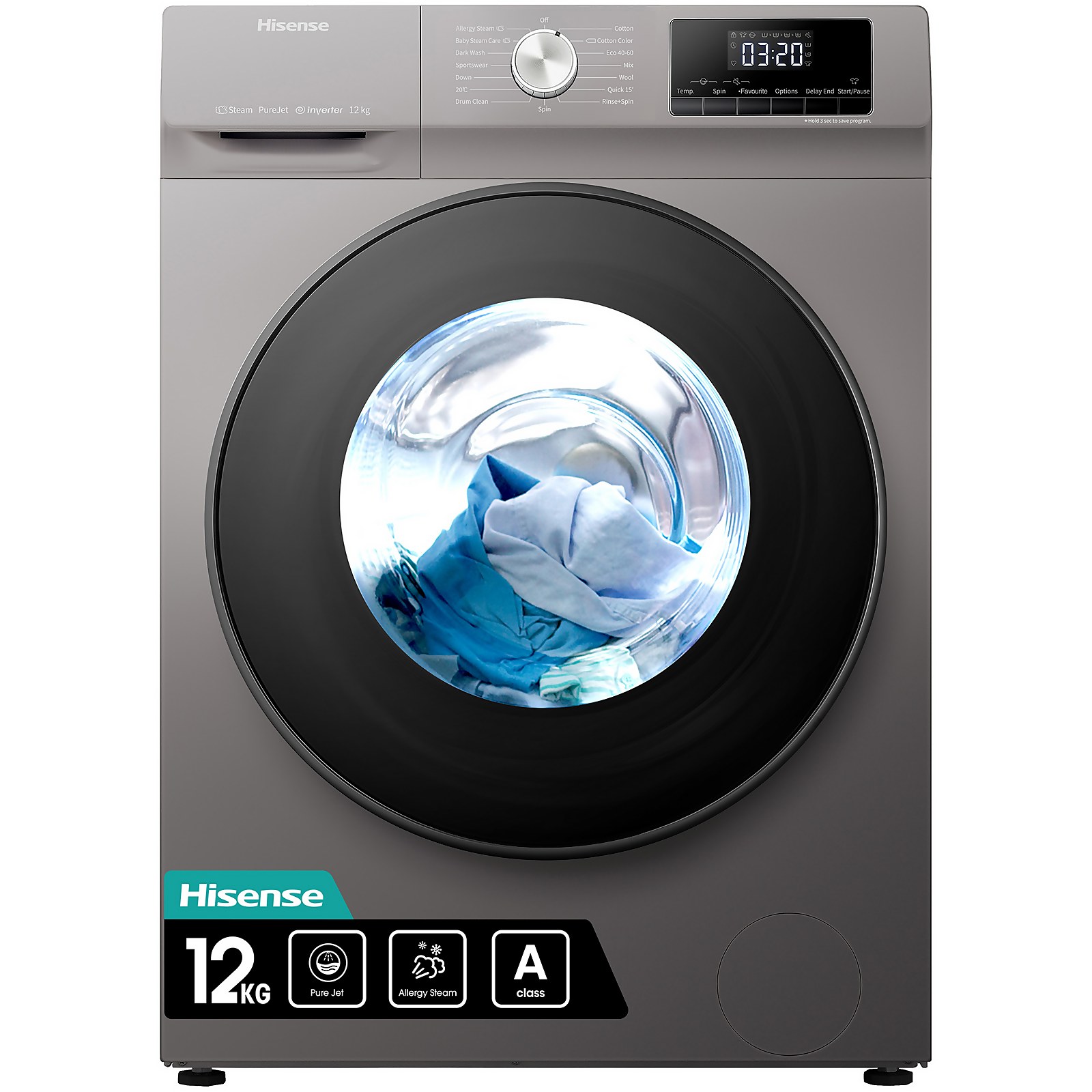 Hisense 3 Series WFQA1214EVJMT 12kg Washing Machine with 1400 rpm - Titanium Price Comparisons | Compare The Build