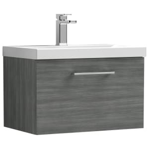 Nuie Arno Anthracite Woodgrain Wall Hung 1 Drawer Vanity Unit & Basin - 390 x 610mm Price Comparisons | Compare The Build