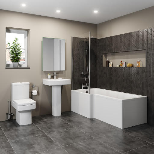 Royan Bathroom Suite with L Shape Shower Bath & Screen - Left Hand 1700mm Price Comparisons | Compare The Build