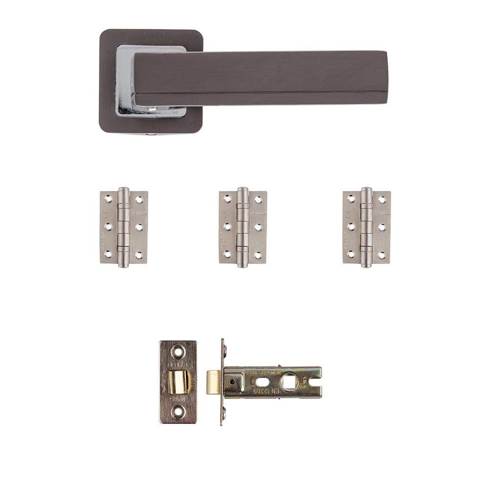 Deanta Invictus Matt Satin Black Latch Door Handle Kit - 76mm x 50mm x 2mm Hinges INVLAK76 | Compare The Build