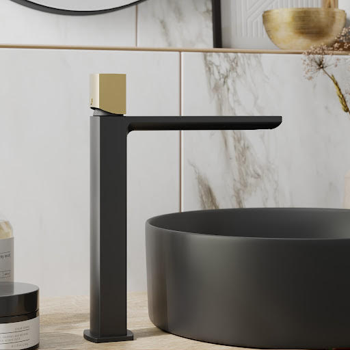 Vitusso Ferentino Tall Basin Mixer Tap - Matt Black with Matt Brass Handle Price Comparisons | Compare The Build