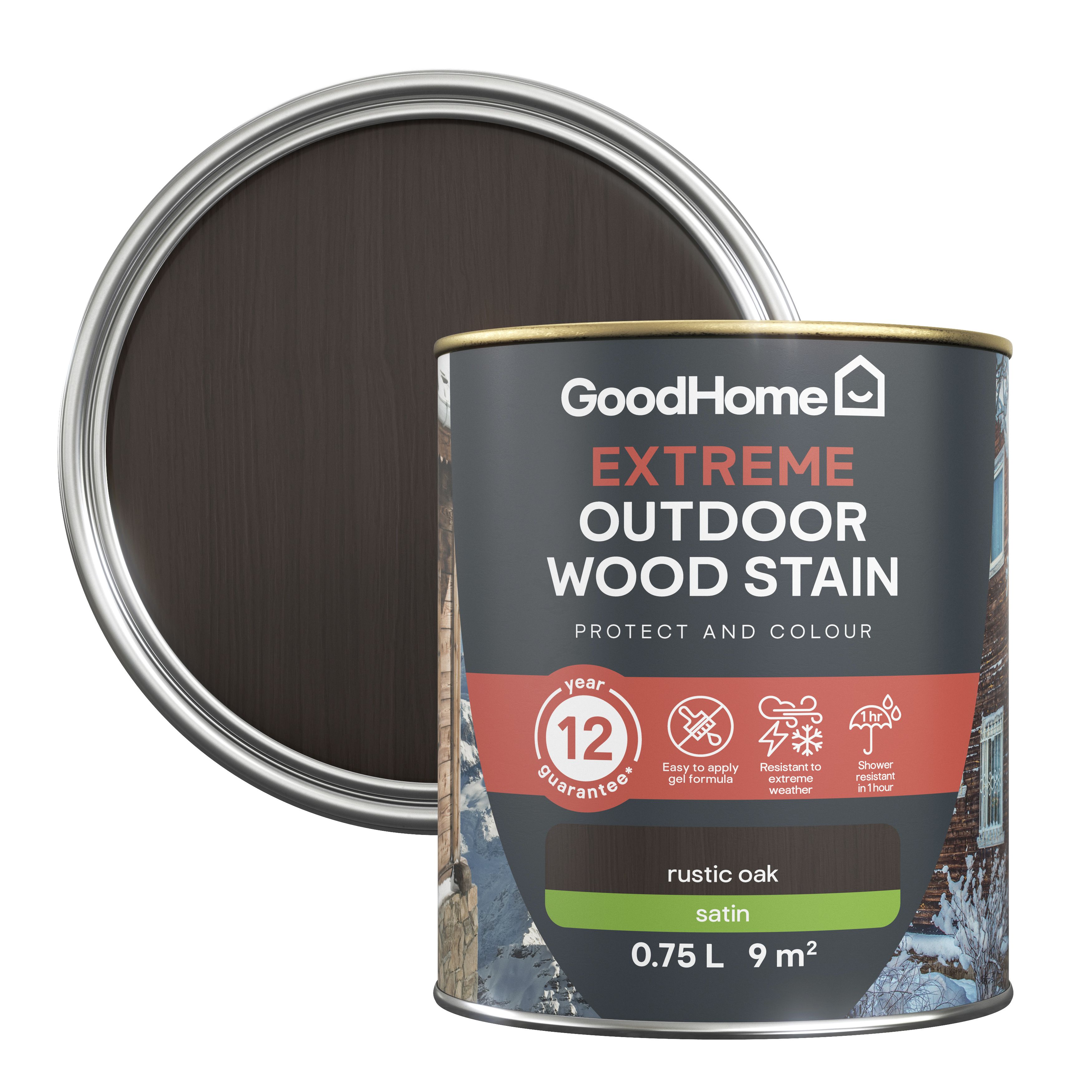 GoodHome Extreme Outdoor Rustic Oak Satin Quick Dry Wood Stain, 750Ml | Compare The Build