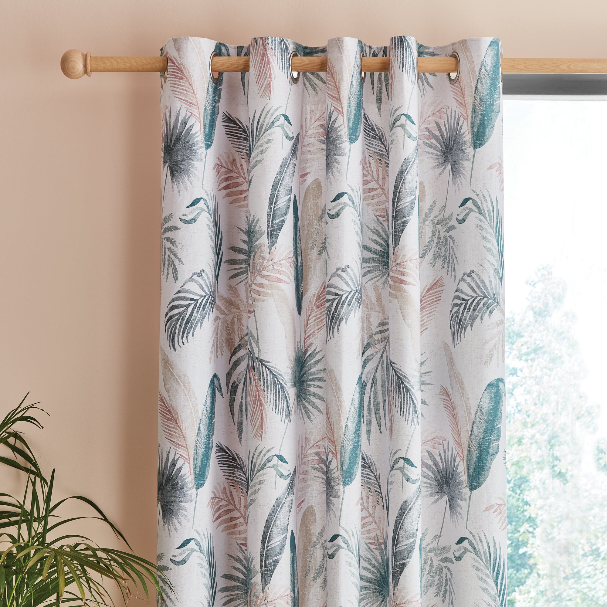 Palm Leaf Teal Eyelet Curtains White, Blue and Pink Price Comparisons | Compare The Build