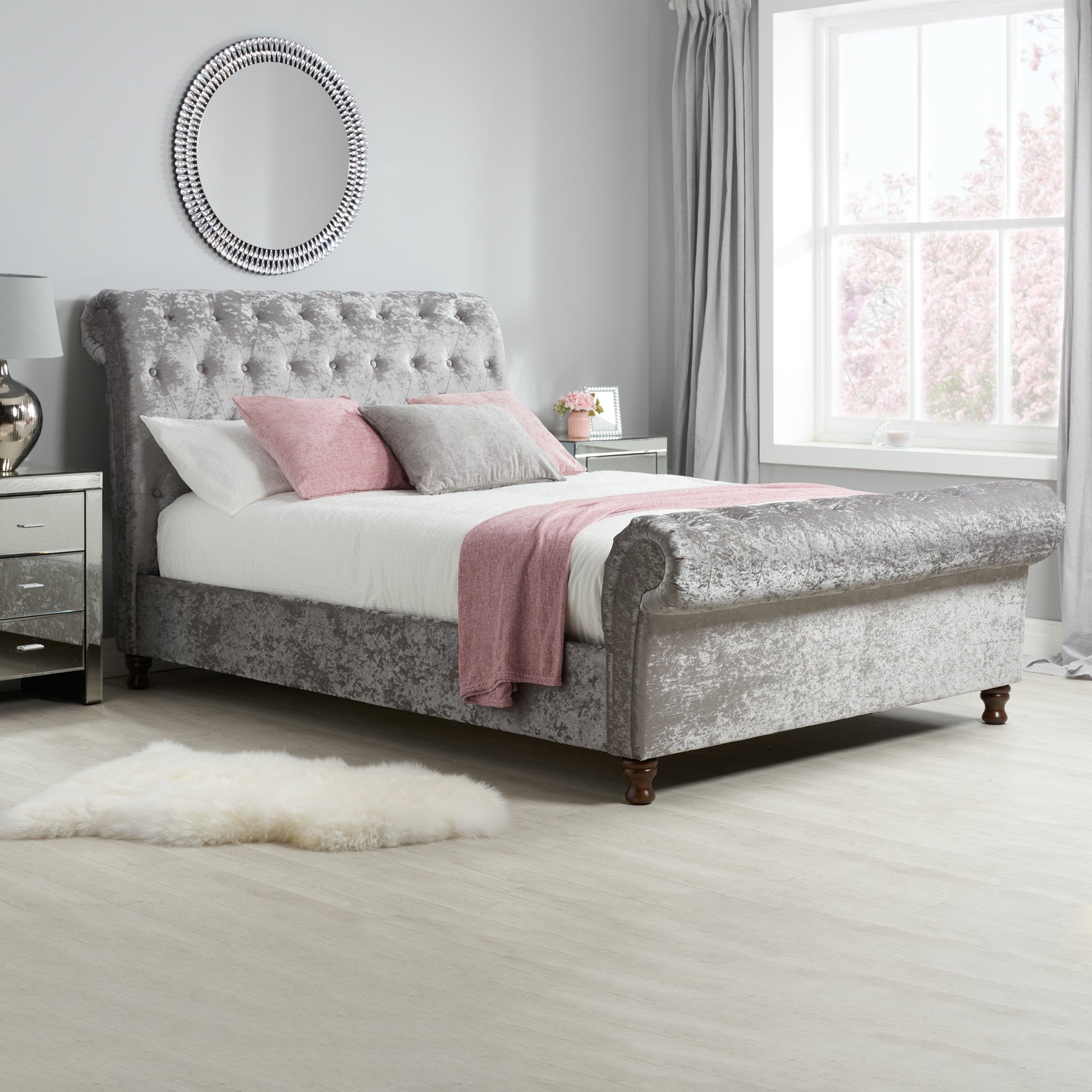 Castello Steel Sleigh Fabric Bed Frame Grey Price Comparisons | Compare The Build