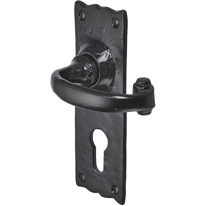 Old Hill Ironworks Burford Suite Door Handles 158mm x 55mm Euro Lock (Pair) in Black Cast Iron Price Comparisons | Compare The Build