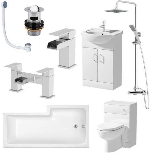 Amelie Bathroom Suite with L Shape Bath Taps Shower Screen & Vanity Unit Left Hand 1600mm | Compare The Build