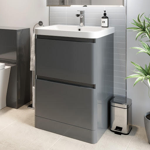 Regis Grey Gloss Free Standing Vanity Unit & Basin - 600mm Width Price Comparisons | Compare The Build