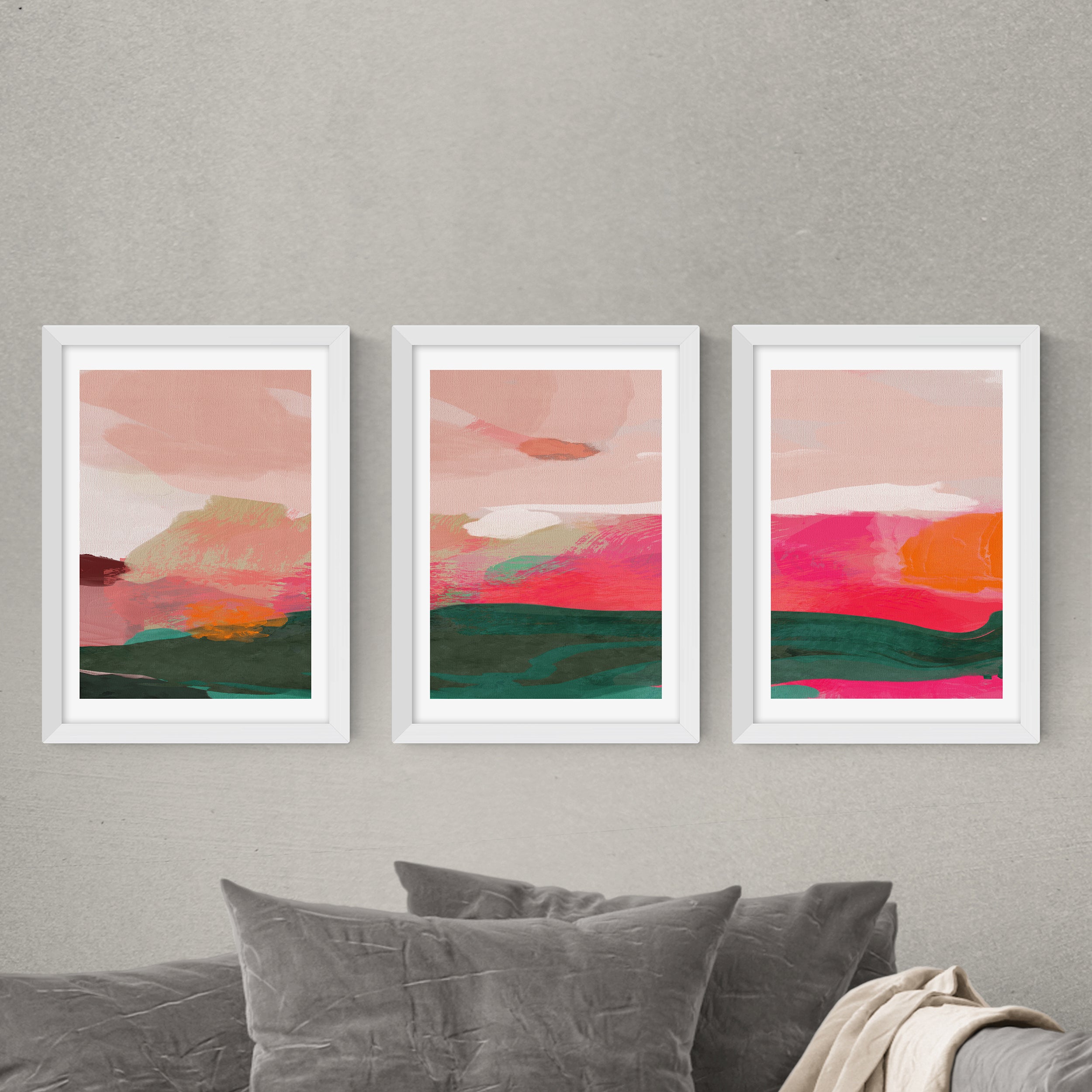 Set of 3 East End Prints Green & Pink Abstract Gallery Wall Framed Prints Pink Price Comparisons | Compare The Build