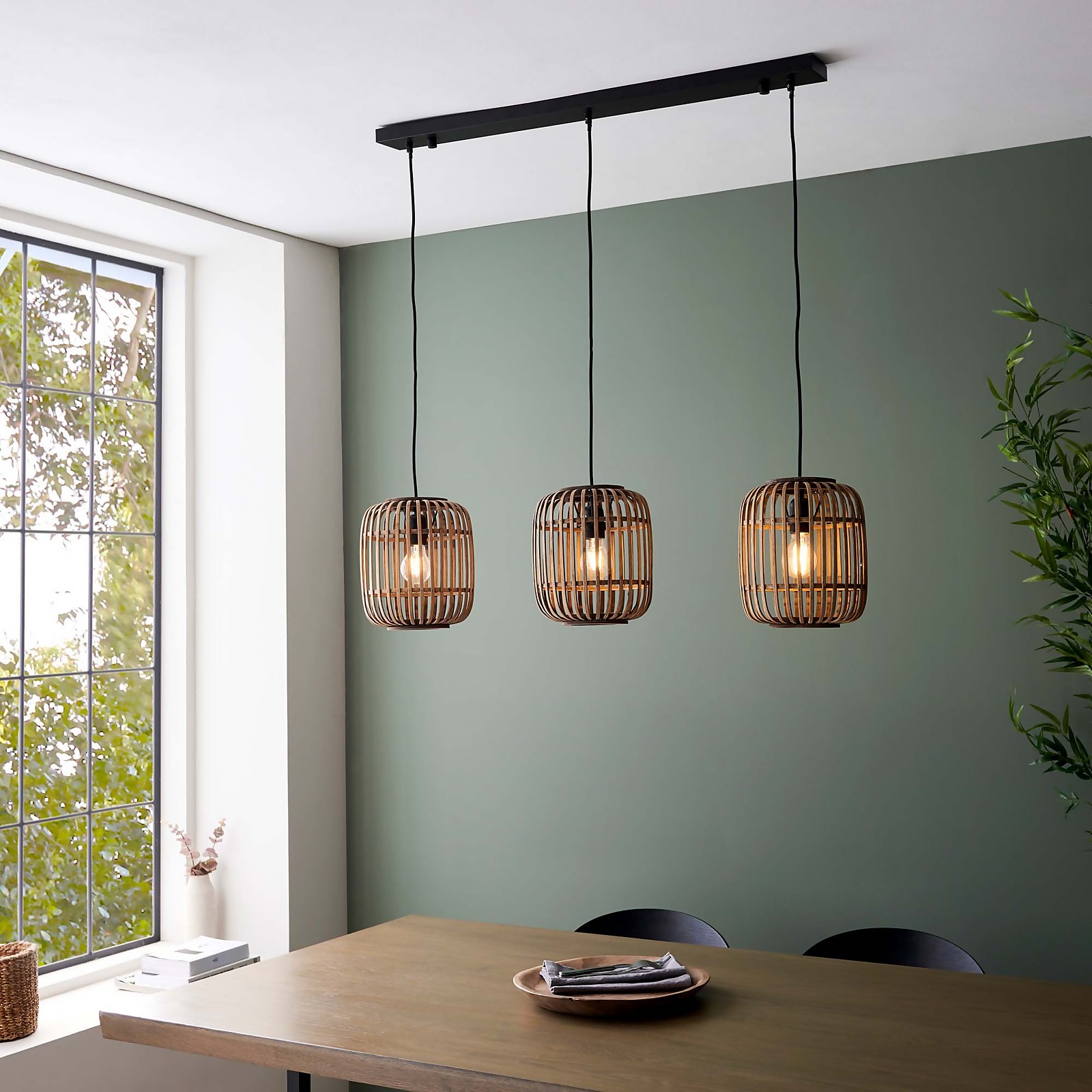 Saval 3 Lamp Pendant Diner Bar Light - Natural Bamboo Price Comparisons | Compare The Build