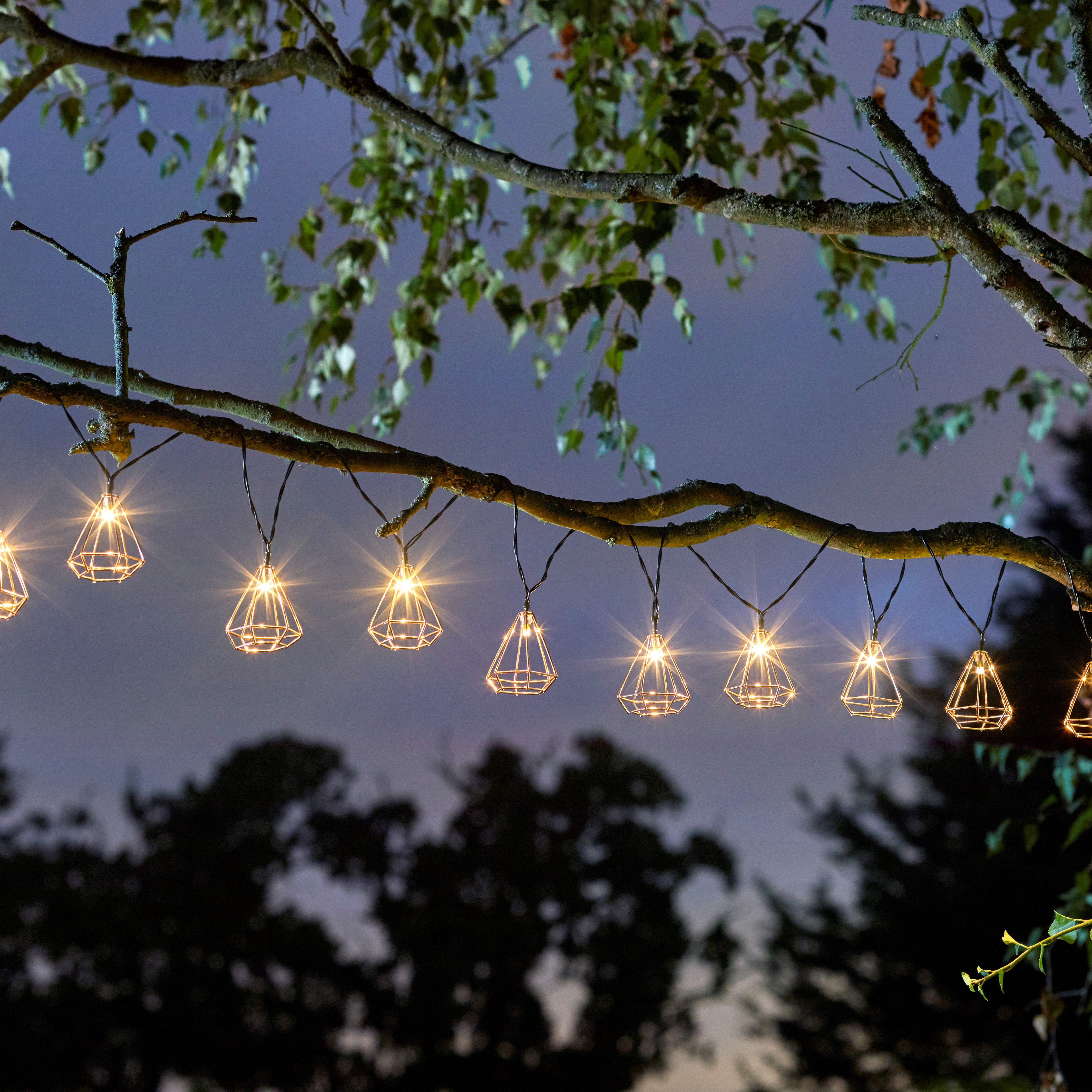 Solar Metal Cage Solar-Powered Warm White 10 Led Outdoor String Lights | Compare The Build