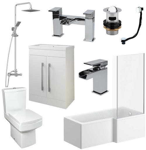 Royan Bathroom Suite with Bath, Toilet, Vanity Unit, Shower & Screen RH 1600mm Price Comparisons | Compare The Build