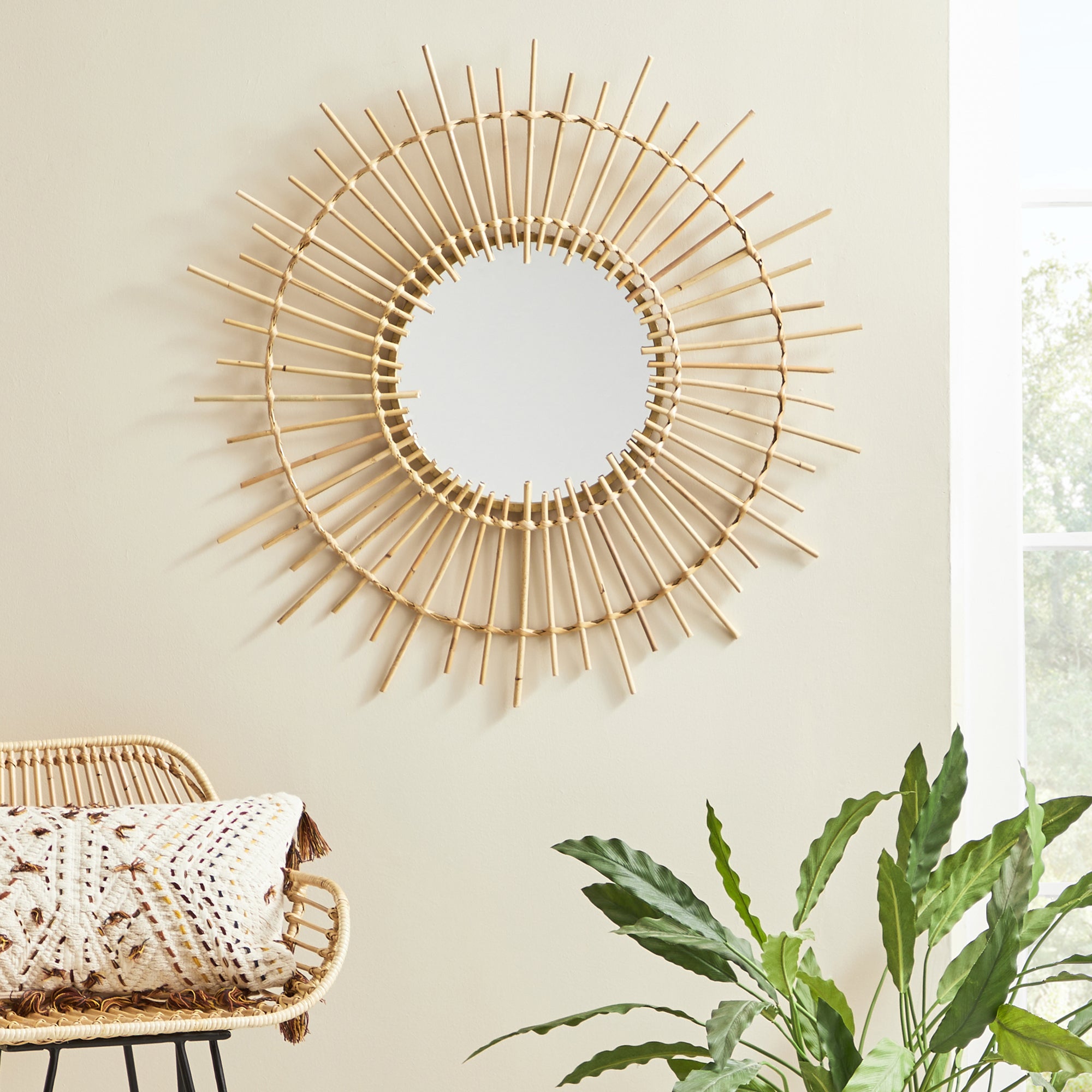 Bamboo Round Wall Mirror, Natural 81cm Brown Price Comparisons | Compare The Build