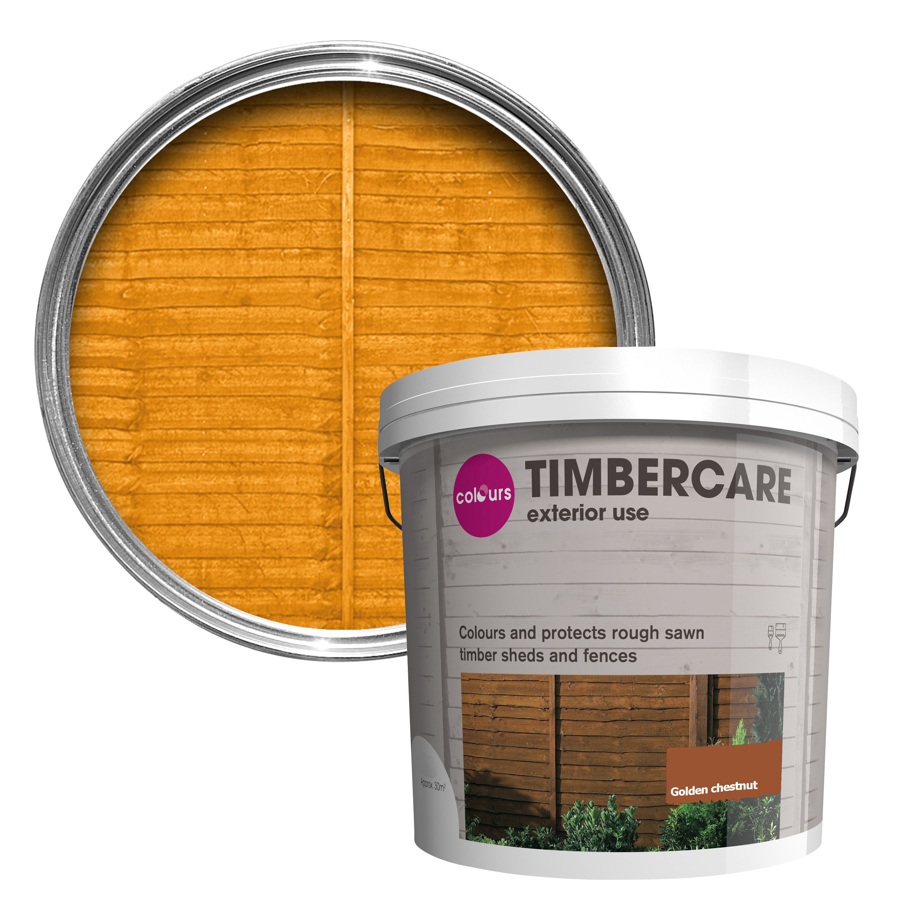 Colours Timbercare Golden Chestnut Fence & Shed Wood Stain, 9L | Compare The Build