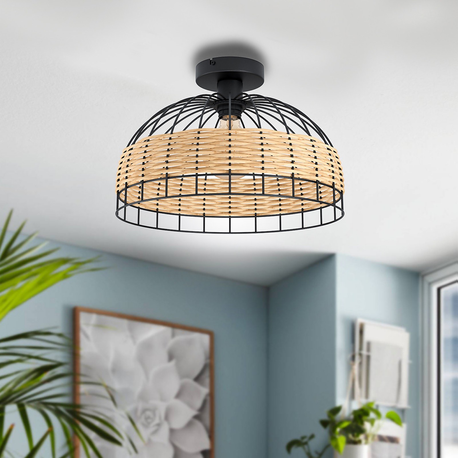 Eglo Anwick Black and Rattan Ceiling Light Price Comparisons | Compare The Build