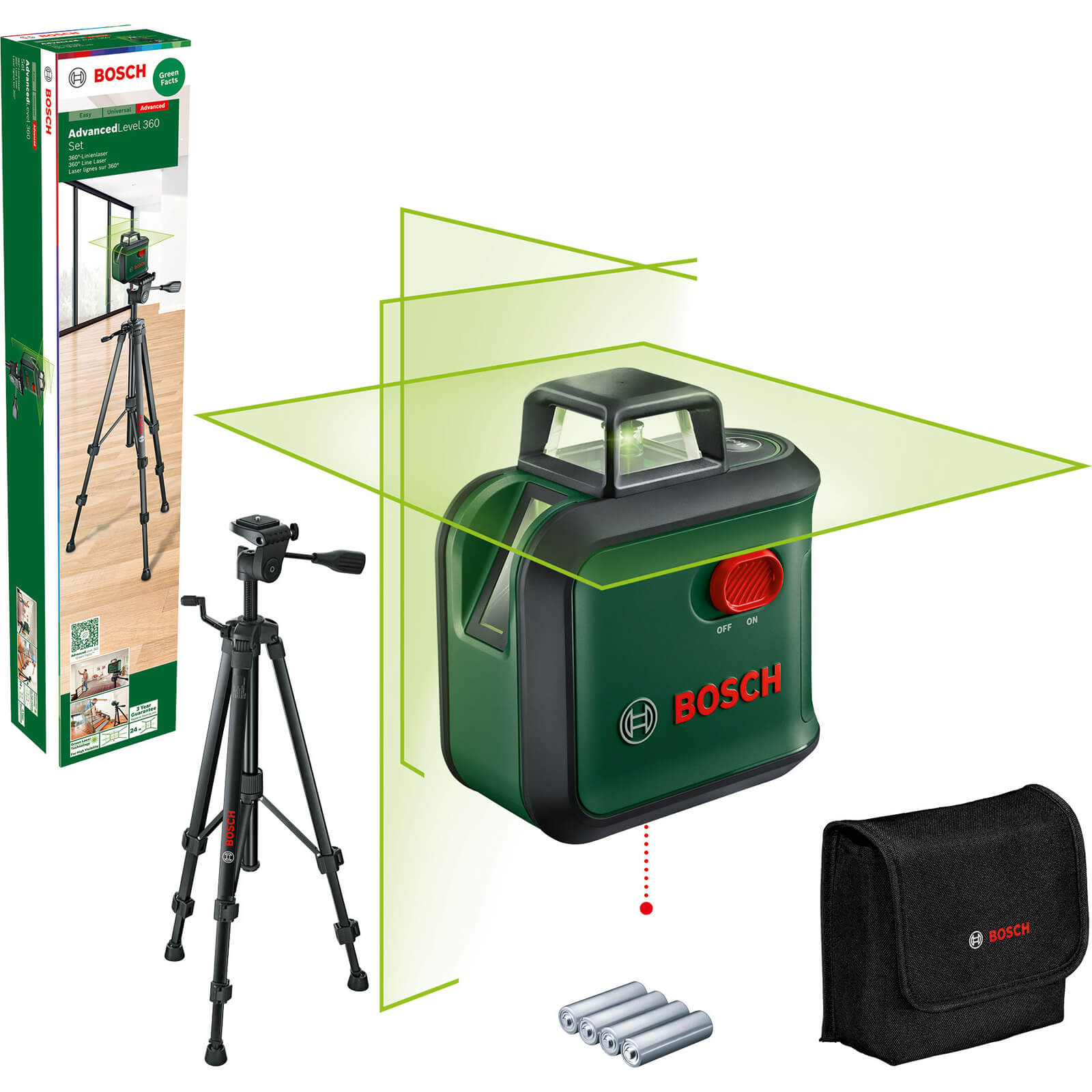 Bosch ADVANCEDLEVEL 360 Self Levelling Cross Line Green Laser Level Tripod Set | Compare The Build