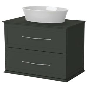 Duarti by Calypso Kentchurch Juniper Green Wall Hung Vanity with Hanbury Countertop Basin, Worktop & Chrome Handles - 750mm | Compare The Build