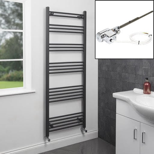 Dual Fuel Anthracite Heated Towel Rail 1600 x 600mm Flat Thermostatic Price Comparisons | Compare The Build