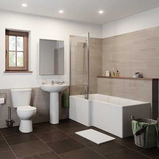 Essentials Bathroom Suite with L Shape Shower Bath & Screen - Left Hand 1700mm | Compare The Build