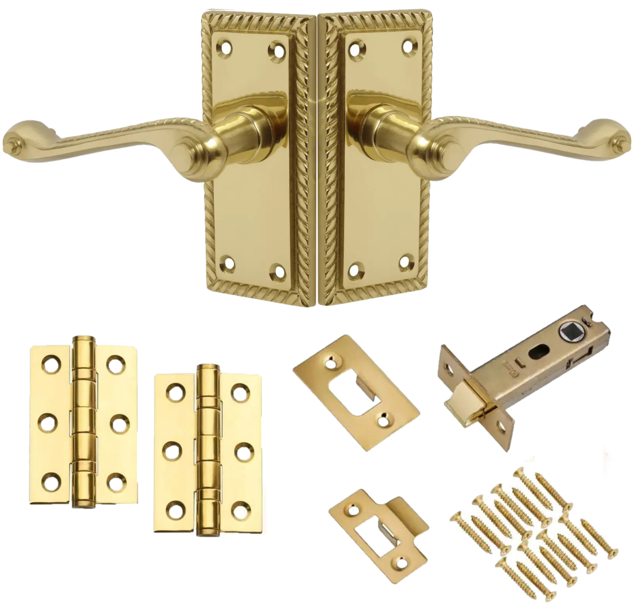 Georgian Scroll Short Latch Door Pack - Polished Brass | Compare The Build