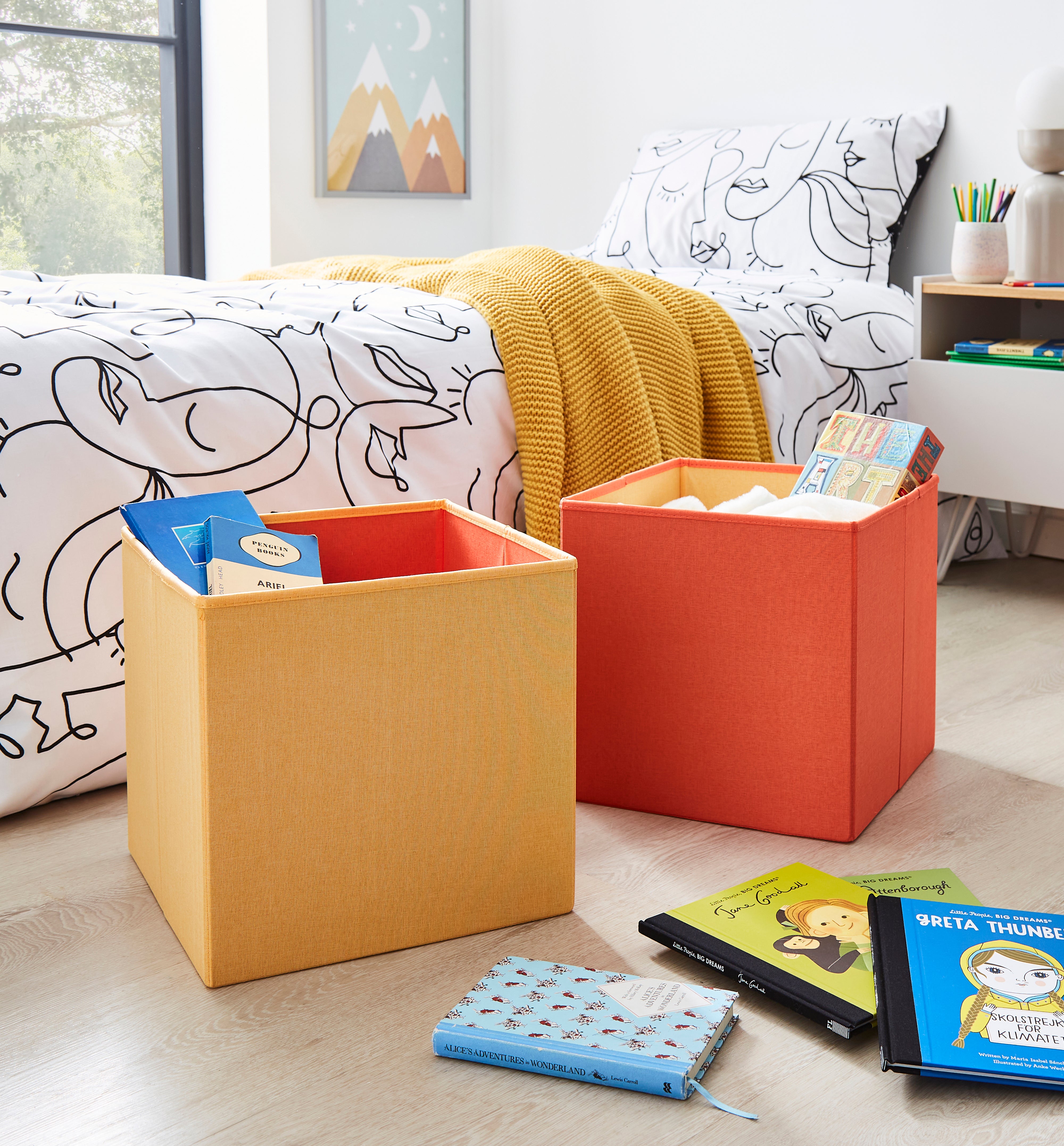 Set of 2 Kids Foldable Cube Storage Yellow Price Comparisons | Compare The Build