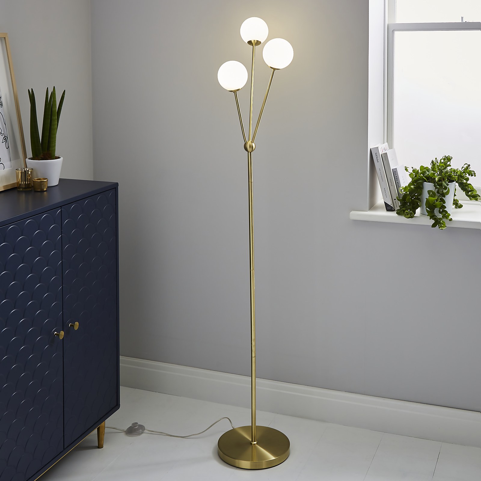 Orb 3 Light Floor Lamp - Brass & Opal Price Comparisons | Compare The Build