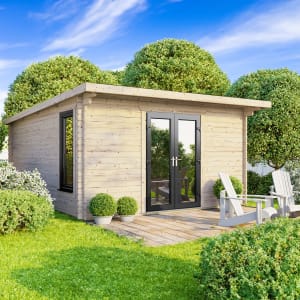 Power Sheds 14 x 14ft Central Doors Pent Log Cabin Price Comparisons | Compare The Build