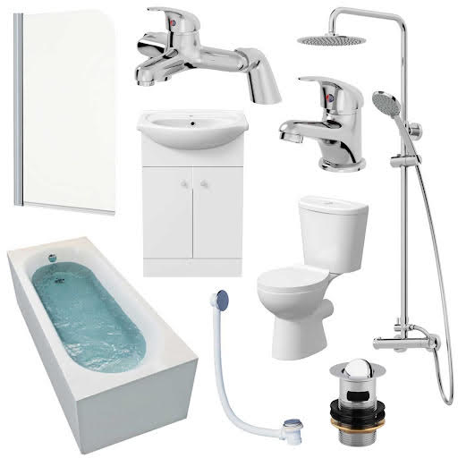 Essentials Complete Bathroom Suite Bundle with Single End Bath & Alpine Vanity Unit - 1700mm Price Comparisons | Compare The Build