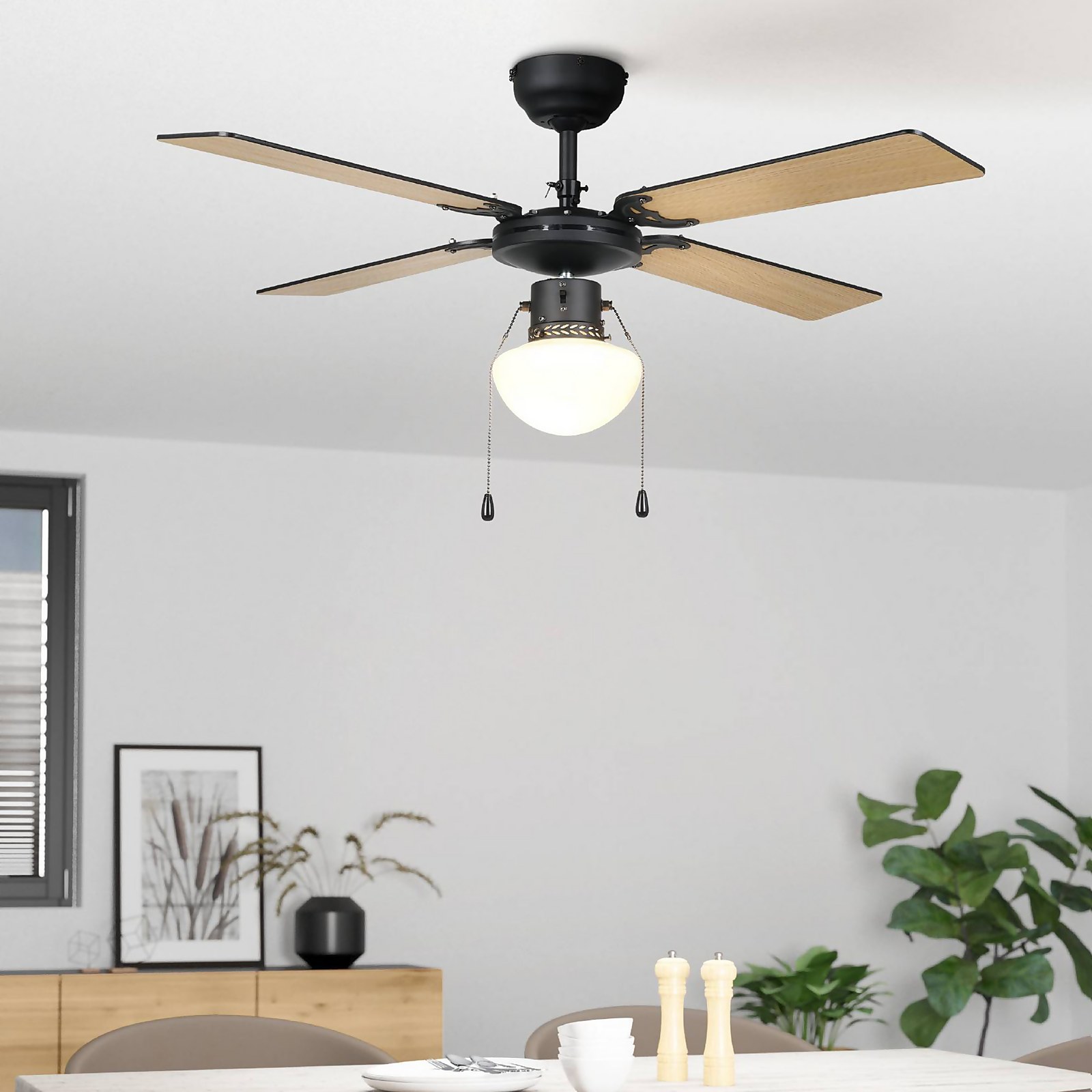 Eglo Fortaleza Ceiling Fan with Light - Matt Black & Wood Price Comparisons | Compare The Build