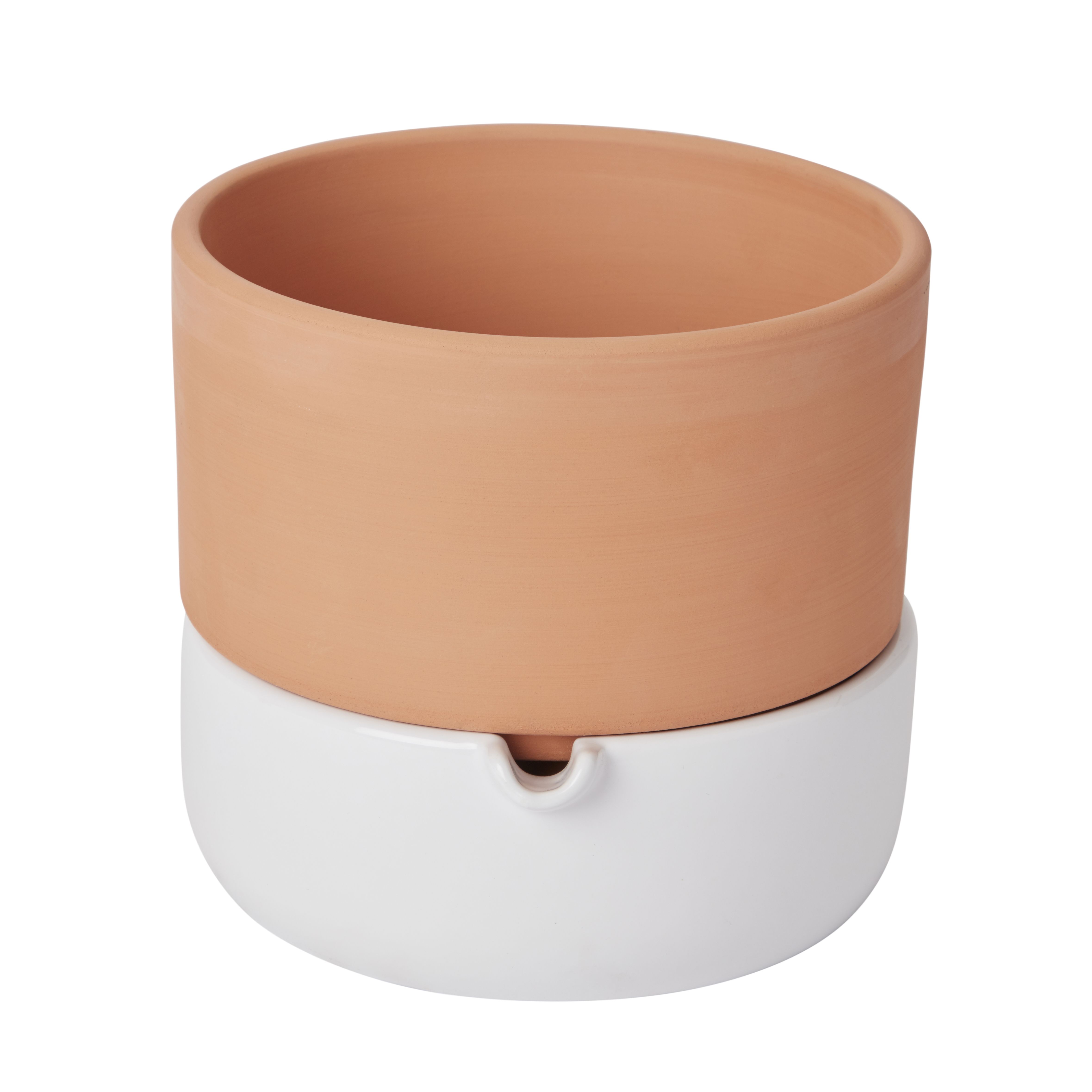 GoodHome Terracotta & White Terracotta Round Plant Pot (Dia)16.1Cm | Compare The Build