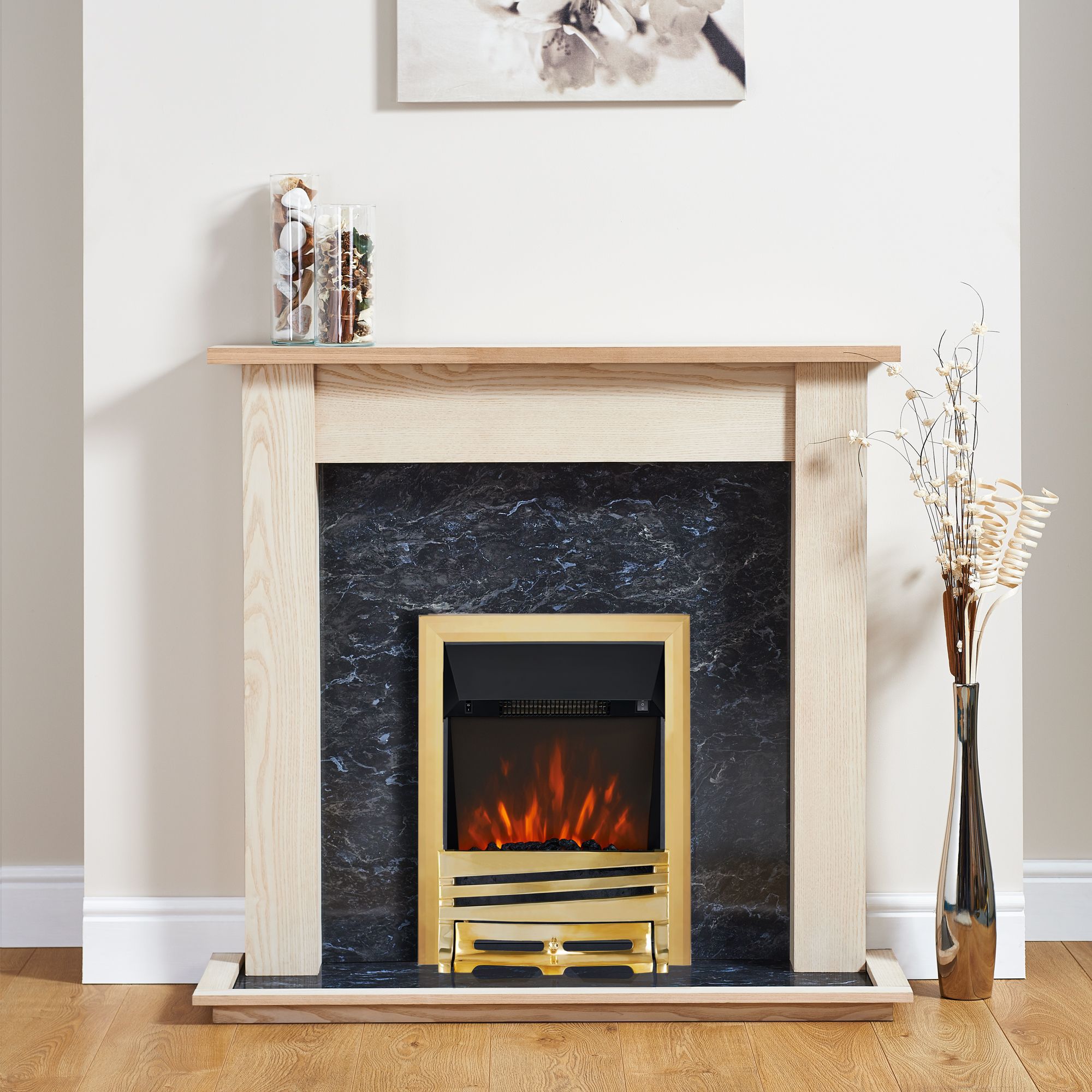 Focal Point Horizon Brass Effect Electric Fire Suite Price Comparisons | Compare The Build