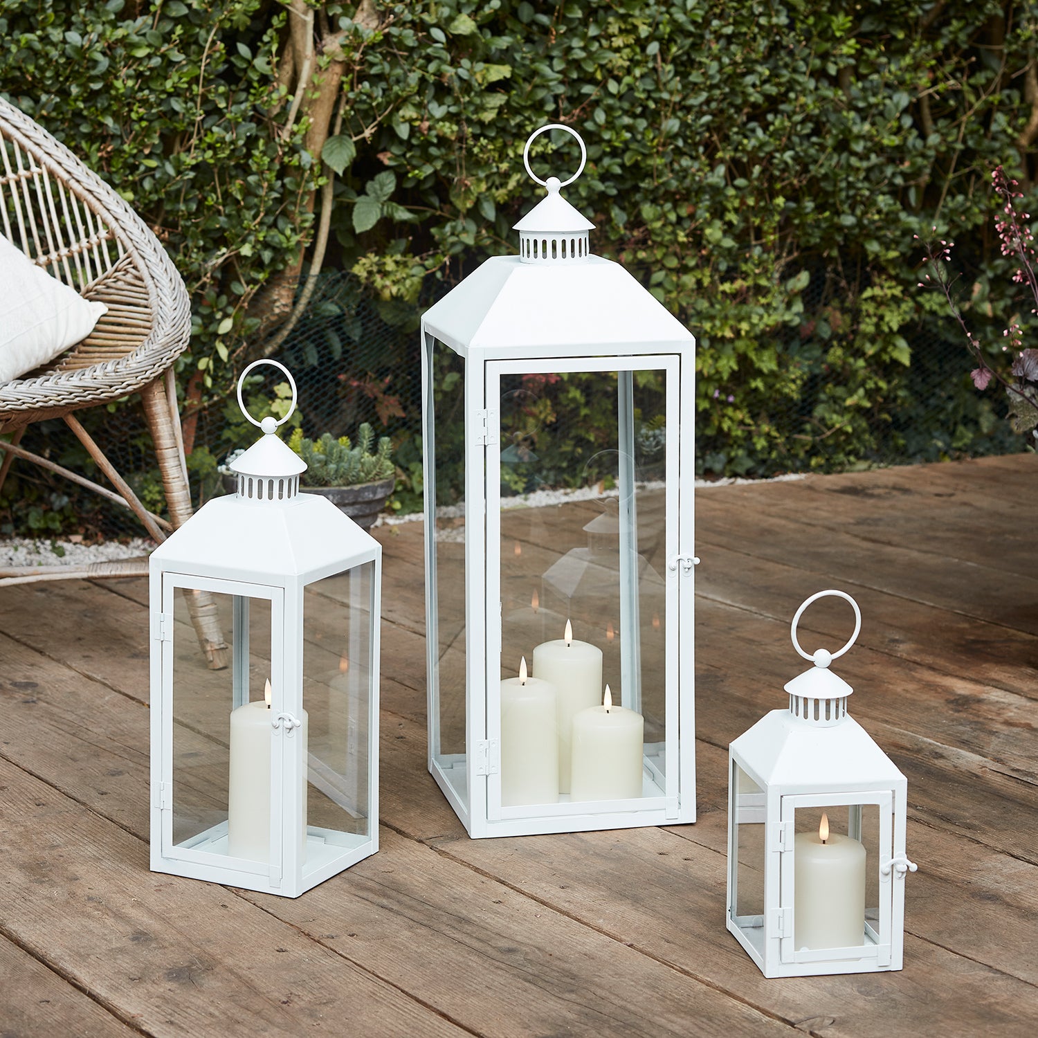 Perth White Garden Lantern Trio with TruGlow® Candles Price Comparisons | Compare The Build