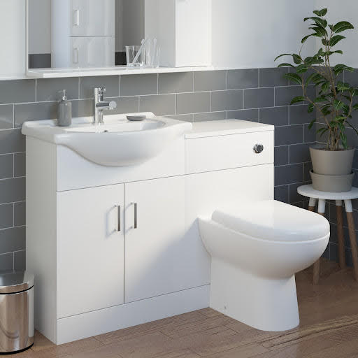 Essence Toilet & Basin Vanity Unit Combination - White Gloss 1110mm | Compare The Build