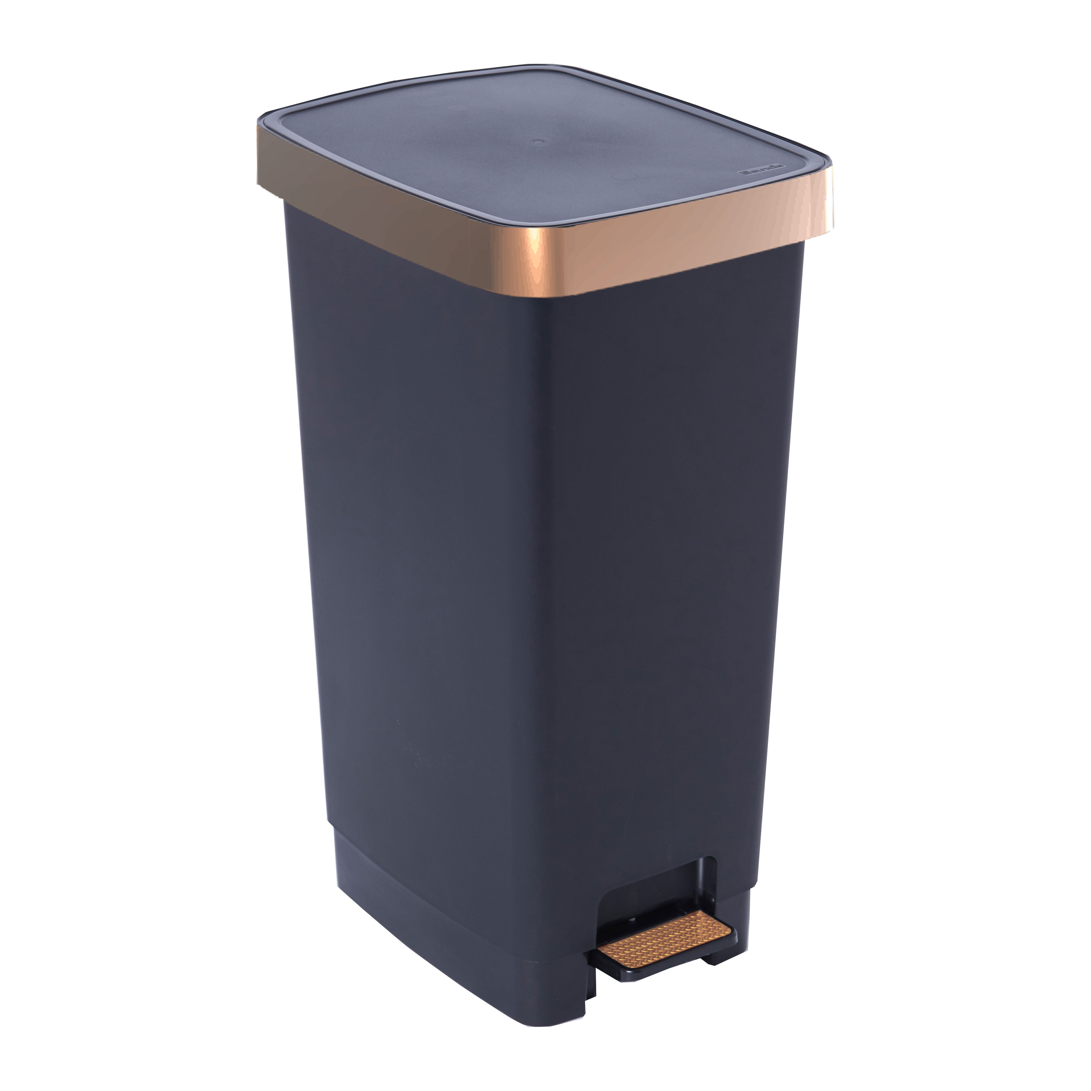 Sundis Pedal Copper Metallic Effect Plastic Rectangular Freestanding Kitchen Bin, 40L | Compare The Build