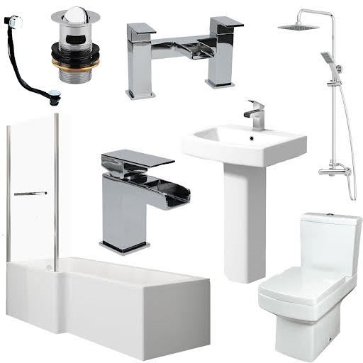 L Shape Bathroom Suite LH Taps Waste Shower & Screen With Rail Price Comparisons | Compare The Build