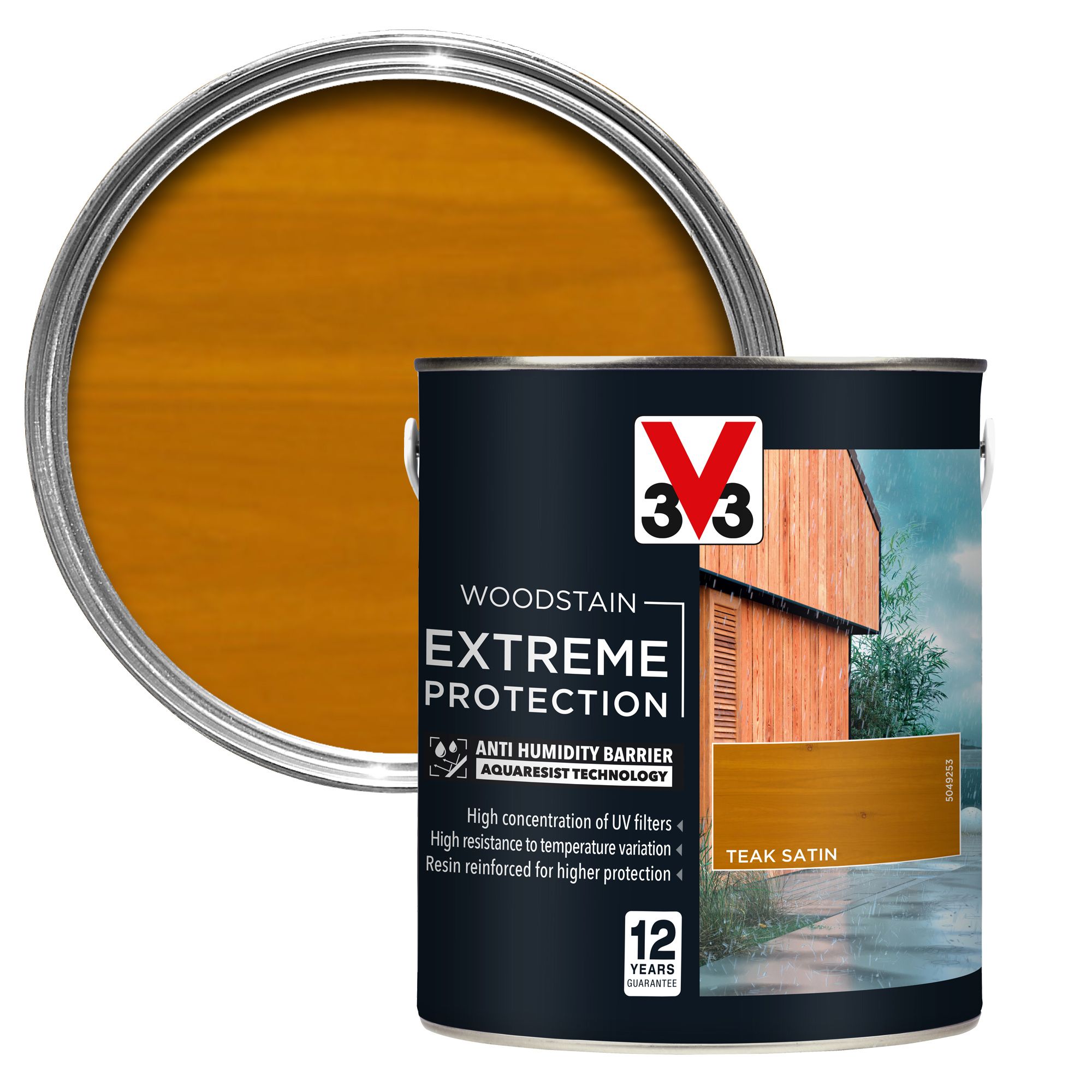 V33 Extreme Protection Teak Satin Wood Stain, 2.5L | Compare The Build