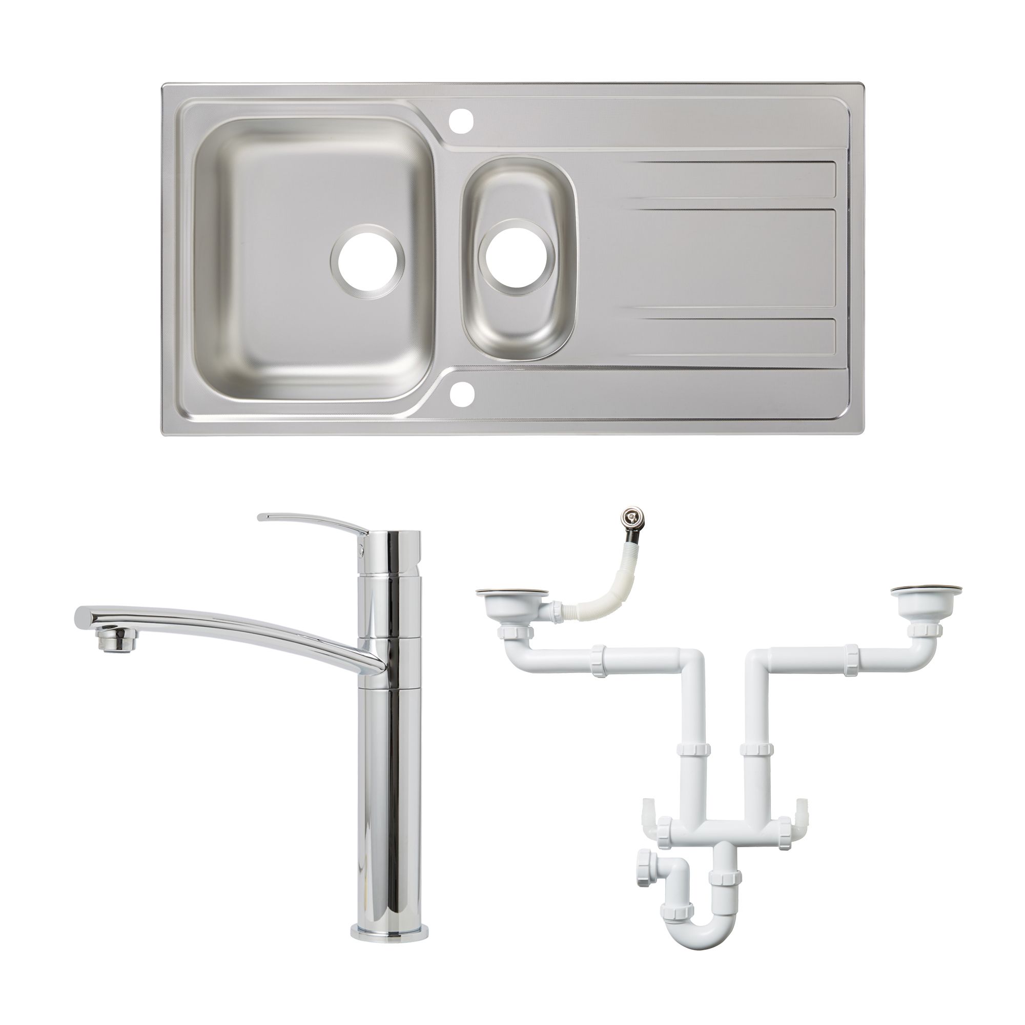 Cooke & Lewis Stainless Steel 1.5 Bowl Sink, Tap & Waste Kit | Compare The Build