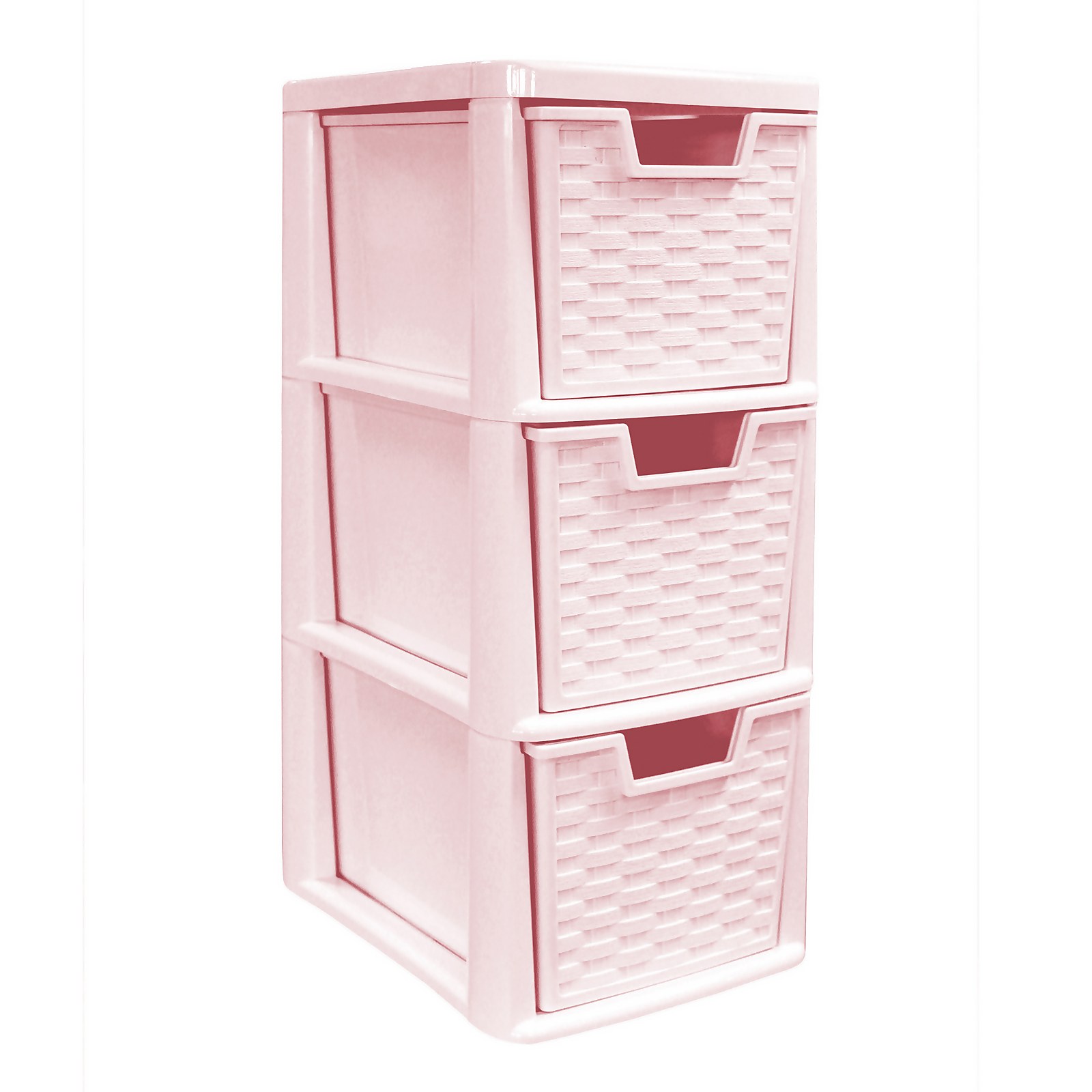 Small 3 Drawer Storage Tower - Rattan Effect - Pink Price Comparisons | Compare The Build