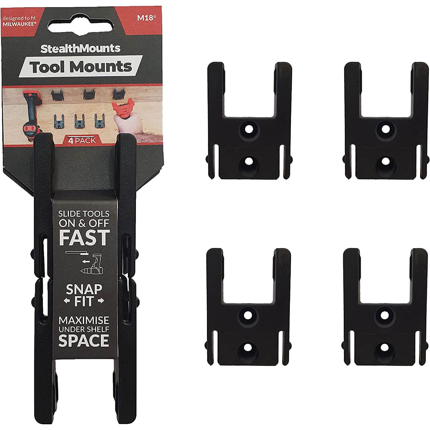 Stealth Mounts 4 Pack Tool Mounts For Milwaukee 18v M18 Tools Black | Compare The Build