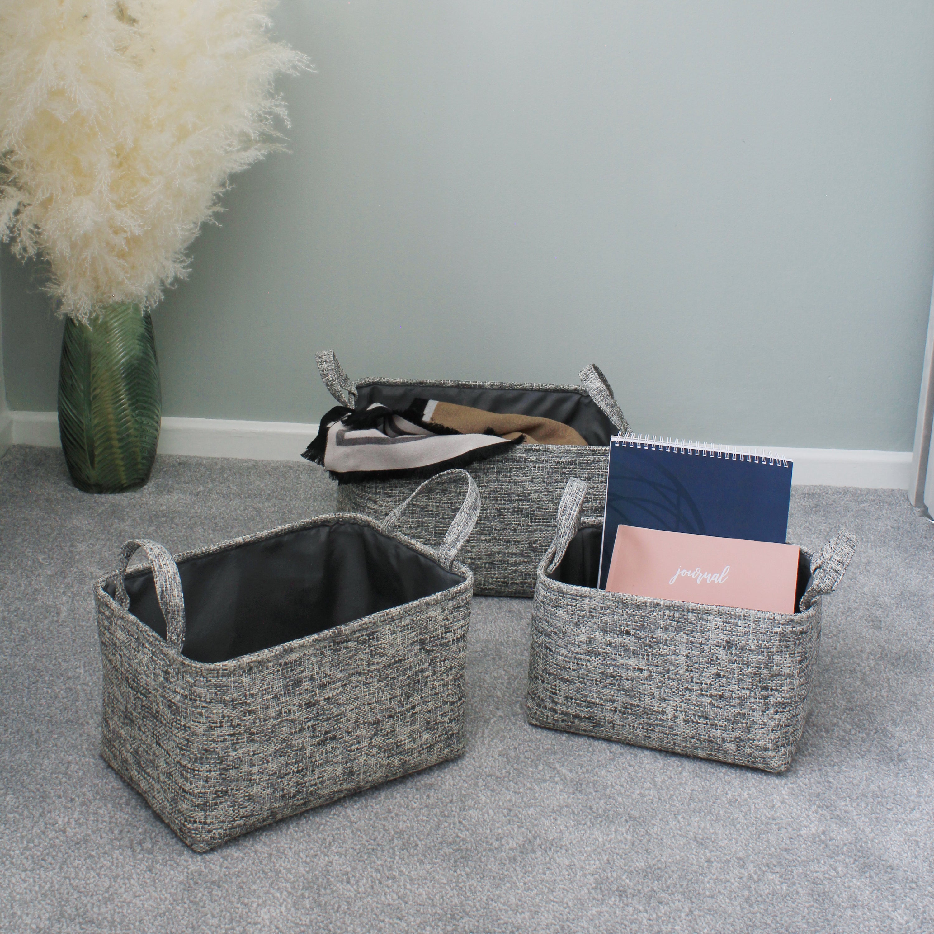 JVL Urban Set of 3 Storage Baskets with Handles Grey | Compare The Build