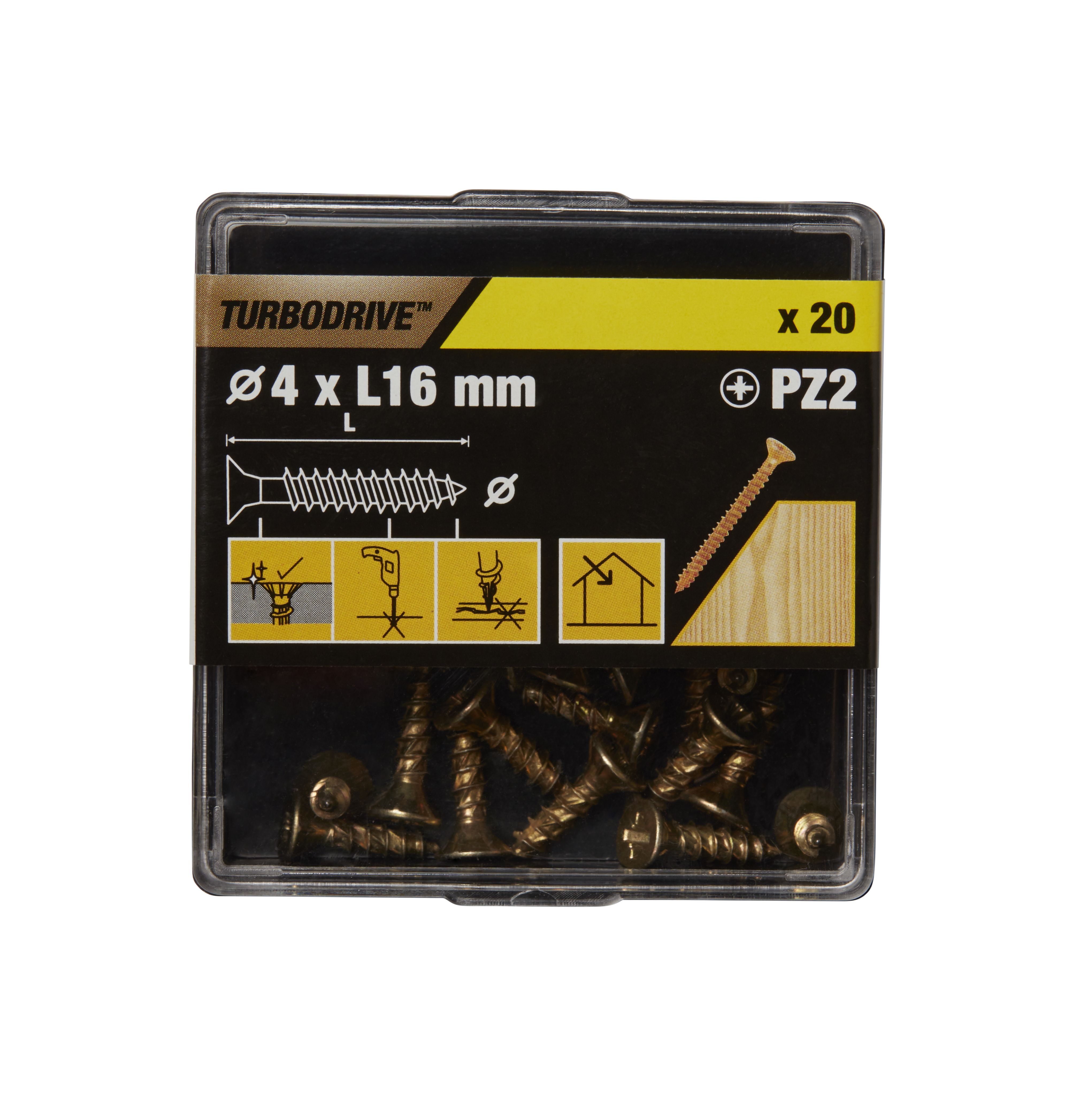 Turbodrive Pz Yellow-Passivated Steel Screw (Dia)4mm (L)16mm, Pack Of 20 Price Comparisons | Compare The Build