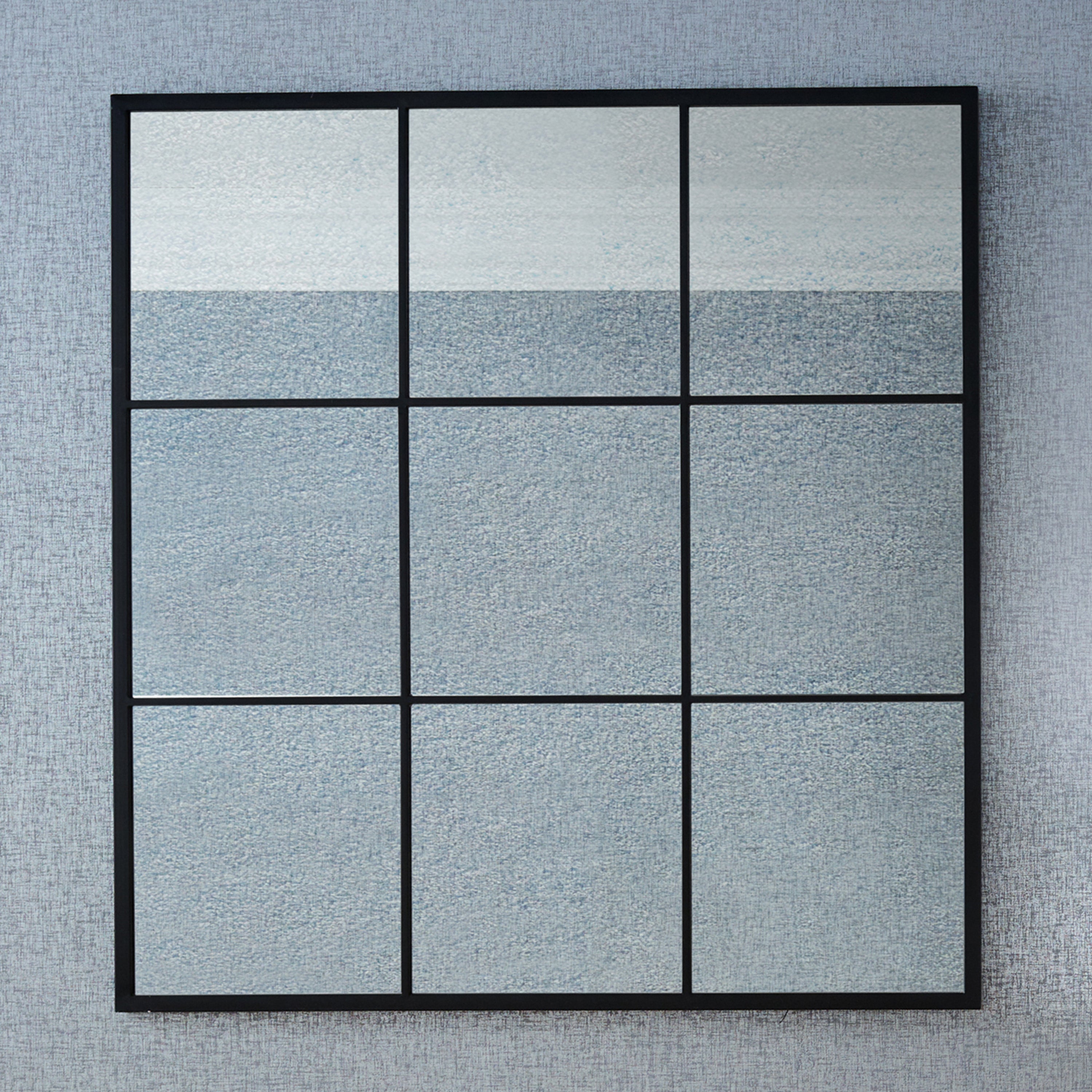 9 Pane Square Mirror with Foxed Glass, Matt Black 110cm Black Price Comparisons | Compare The Build