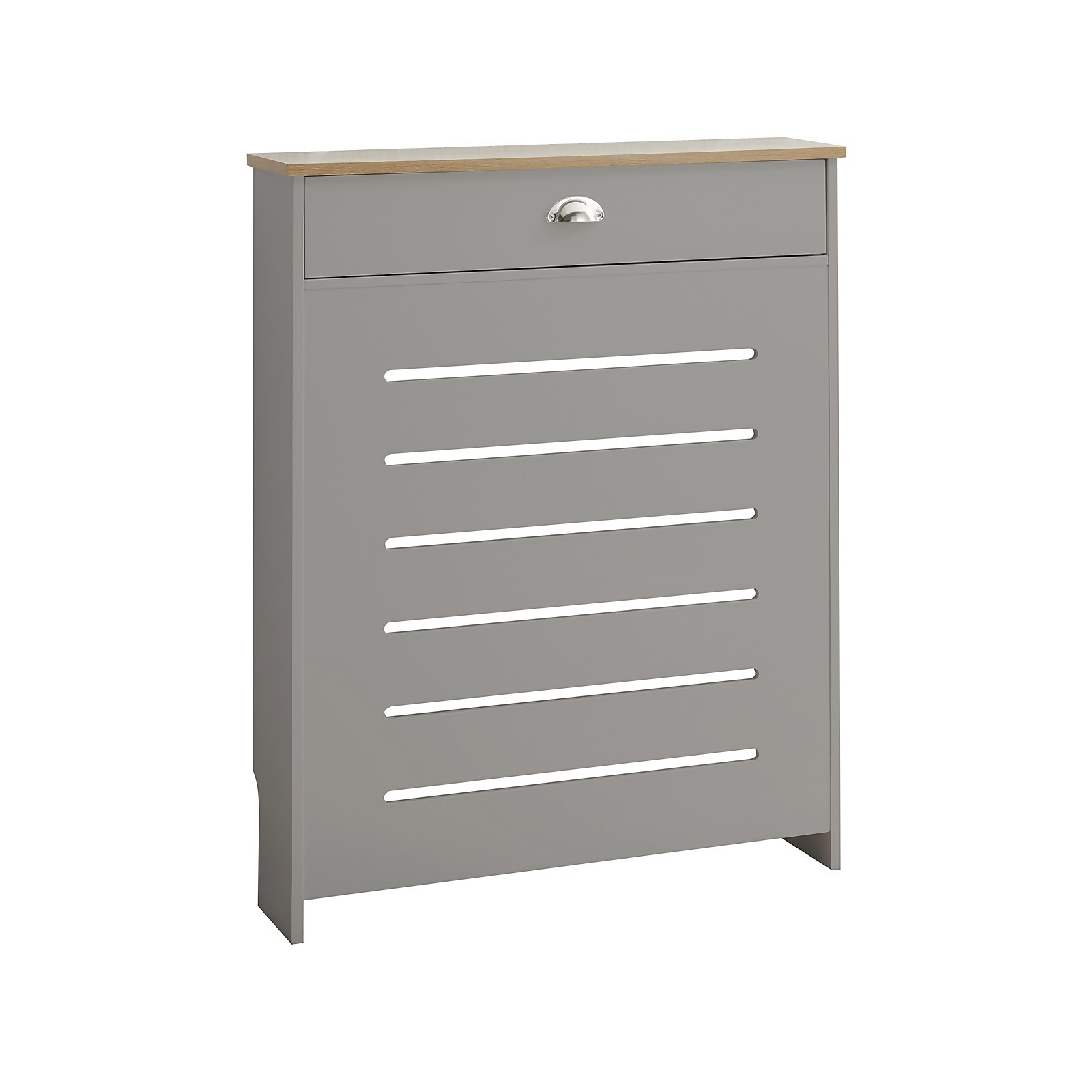 Barnford Small Radiator Cover with Drawer in Grey & Oak Effect | Compare The Build