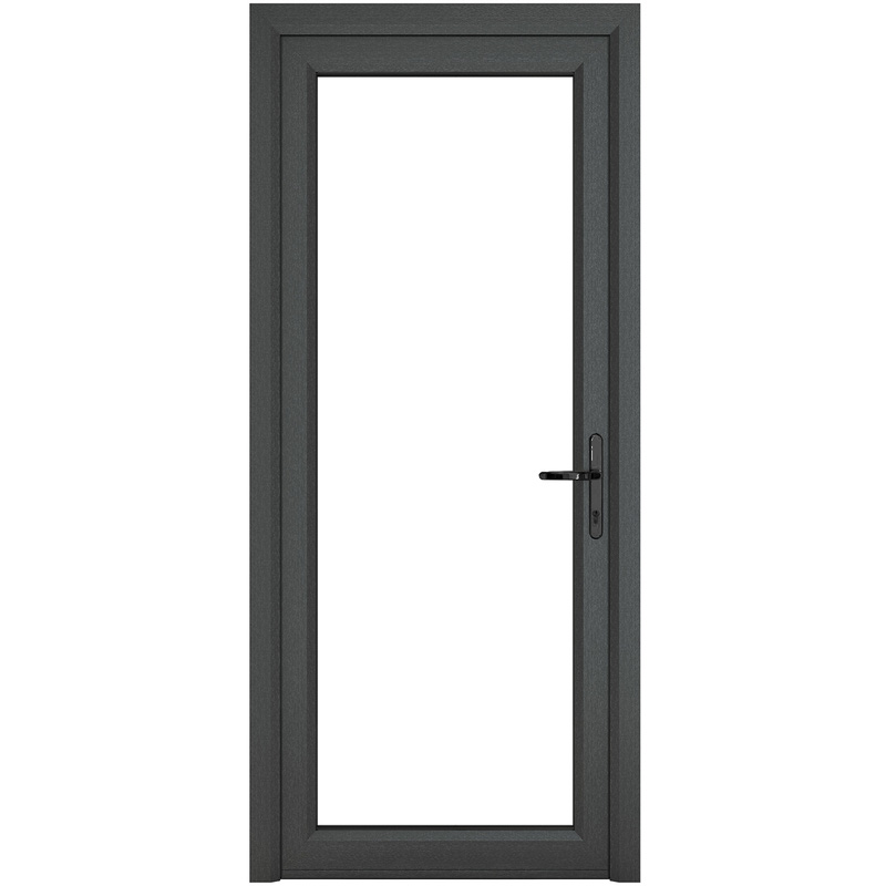 Crystal uPVC Single Door Full Glass Left Hand Open In 890mm x 2090mm Clear Triple Glazed /White in Grey Price Comparisons | Compare The Build