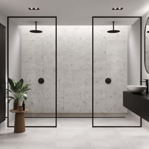 Multipanel Hydrolock White Terrazzo Tile Effect Shower Panel - 2400 x 598 x 11mm | Compare The Build