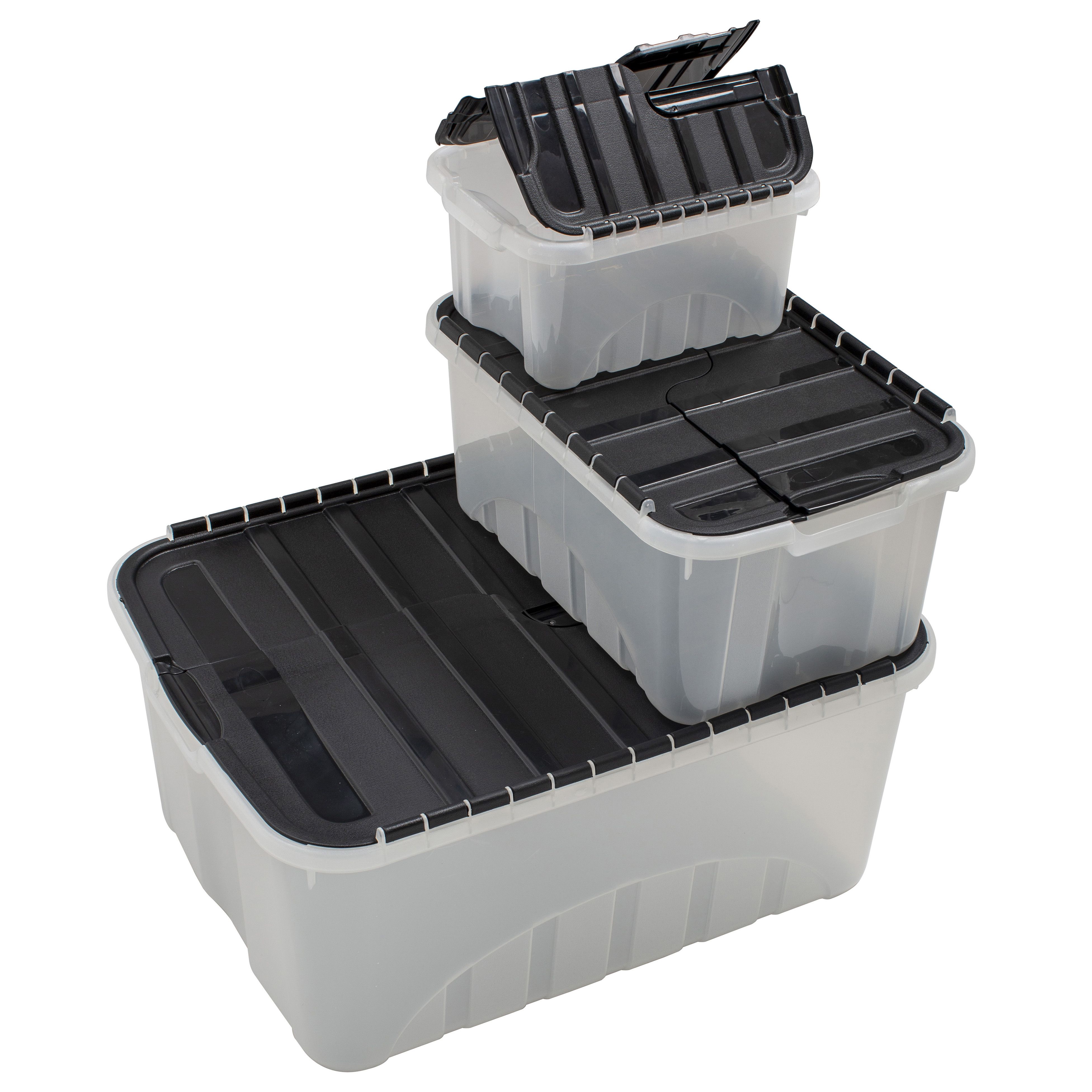 Tontarelli Heavy Duty Clear & Black 48.5L Polypropylene Stackable Storage Box, Set Of 3 Price Comparisons | Compare The Build