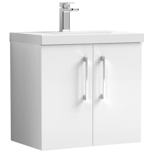 Nuie Arno Gloss White Wall Hung 2 Door Vanity Unit & Basin - 579 x 610mm Price Comparisons | Compare The Build